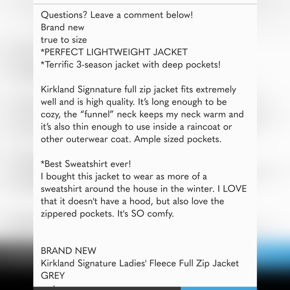 Kirkland Signature ladies full zip fleece jacket NWT - Picture 5 of 6